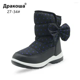 Boots Apakowa Girl's Winter Children Wool Lining Snow With Bow Knot For Students School Wearing Little