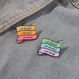 Brooches Fun Quotes Enamel Pin Custom Choose I Am Beautiful Dialogue Badge Denim Shirt Jacket Lapel Bag Jewellery Gift Drop