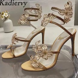 Sandals Rhinestone Flower Woman High Heels Wedding Shoes Crystal Snake Twine Around Ankle Strap Stiletto Gladiator Women