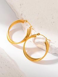 Hoop Earrings A Summer French Fashion Vintage Stainless Steel Women's C-shaped Multi Line Overlapping Commuter Holiday Gift Vacation