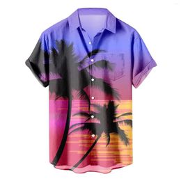 Men's Casual Shirts Leisure Printed Shirt For Men Thin Tops Lapel Short Sleeve Summer Cardigan Beach Top Button Down Blouses Hombre