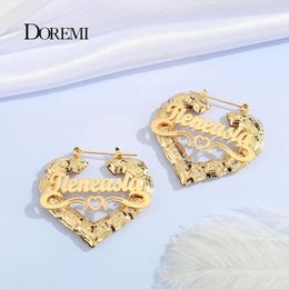 DOREMI 30-90mm Stainless Steel Bamboo Custom Heart Shape Earrings Customize Name Earrings Bamboo Style Custom Hoop Earrings Gift 240510