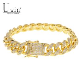 Uwin 13mm Men Zircon Curb Cuban Link Bracelet Hip Hop Jewellery Gold Silver Thick Heavy Copper Material Iced Out Cz Chain Bracelet J19072 201o