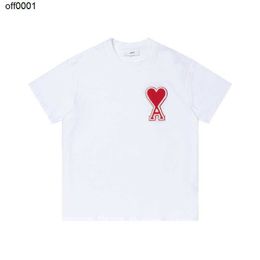 ss Mens Women Designer of Luxury Amis t Shirt Fashion Men s Casual Red Heart a Embroidery with Back Collar Brand Tshirt Man Haikyuu Clothing
