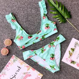 Women's Swimwear Vintage Floral Bikini Ruffles Swimsuit Women Two Piece Kawaii Bikinis Set Mujer Beach Outfit Bathing Thong Swiming Suit