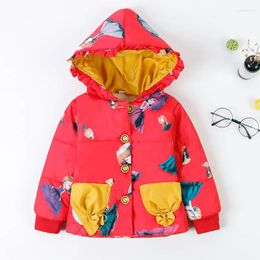 Down Coat Girls Padded Cotton Clothes 2024 Summer Korean-style Style Children Crew Neck Printed Yellow Pocket Cotton-padded Jacket