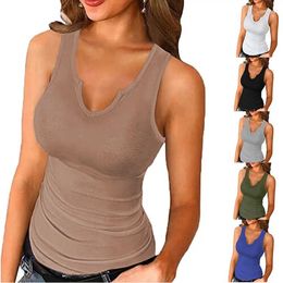 Women's Tanks Sexy Skinny Low Cut Neck Tank Top Summer Basic Shirt White Black Casual Sport Vest Off Shoulder Fitness Gym Women Camis