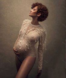 Maternity Dresses Maternity Photography Props Sexy Chain Dress For Pregnant Women Pearl Body Shoulder Necklace Rhinestone Photo Shoot Accessories T240509