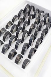 36 Pieces Mix Size Black Stainless Steel Rings Men Jewellery Width 6mm Round Simple Black Statement Rings for Women Jewelry4881177