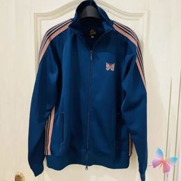 Men Women Needles Butterfly Embroidered Casual Sports Jacket 1 Quality Side Stripes Zipper Coat Sweatshirt Suit 240428