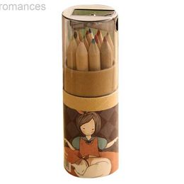 Pencils 12 pieces/set of cute girls wooden colored pencils suitable for childrens school stationery painting wooden colored pencils A d240510