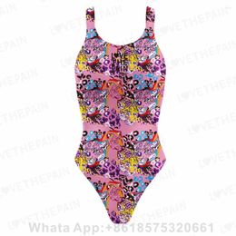 Women's Swimwear Love The Pain 2024 One Piece Swimsuit Woman Colorwork Monokini Summer Beachwear Bodysuit Bathing Suit