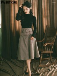 Work Dresses SWEETXUE Women's Black Turtleneck Sweater High Waist Midi Skirt Elegant 2024 Autumn 2 Piece Set Outfits