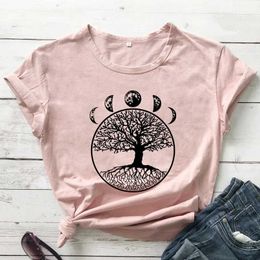 Women's T-Shirt Tr and Moon Phases T-shirt Aesthetic Tr of Life Symbolism Top Women Retro Hipster Astronomy Naturet Women Clothing T Y240509