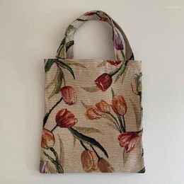 Shoulder Bags Vintage Rose Women Canvas Handbag Casual Large Capacity Simple Shopping Bag Handbags Purses For Ladies