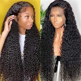 Black Colour Loose Deep Wave African Human Hair Wigs 22 to 30 Inch Transparent Synthetic Curly Lace Front Wig For Women Girls Dropshipping