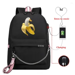 Backpack Banana Duck Kawaii School Bag For Girls Bagpack Usb Port Women Bookbag Teenager Travel Shouder