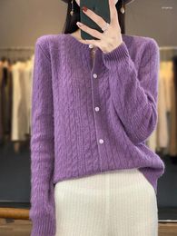 Women's Knits 2024 Women Cardigan Sweater High Quality Merino Wool O-Neck Long Sleeve Cashmere Knitwear Spring Autumn Female Clothes