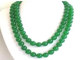 Fashion Women039s Natural 8mm Green Jade Round Gemstone Beads Necklace 50039039 Long7562586