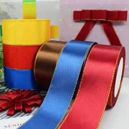 3Pcs Gift Wrap 40mm (22Meters/roll) Gold Edge Satin Ribbons for DIY Crafts Sewing Fabric Christmas Party Wedding Christmas Supplies Gift Wrap