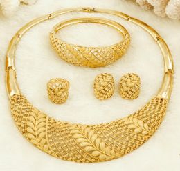 African Women Fashion Jewelry Bride Wedding Jewelry Sets 18 Gold Dubai Gold Design Hoop Ring Earrings Charm Bracelet8938746
