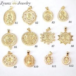 10PCS Gold Color Micro Pave CZ Virgin Mary JESUS Charms Pendant Findings Jewelry 0927 238a