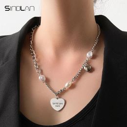 Pendant Necklaces Sindlan 1Pc Punk Pearl Silver Color Chain Necklace For Women Simple Heart Stainless Steel Female Emo Fashion Jewelry