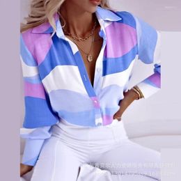 Women's Blouses Geometric Patchwork Pattern Spring Shirt Summer Women Long Sleeve Blouse Top Single Breasted Button