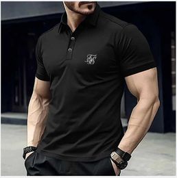 Men's Polos Cross border Summer Mens Polo with Polo Collar and Button Up Solid Color Large Casual Sports Polo Shirt Y240510B63W