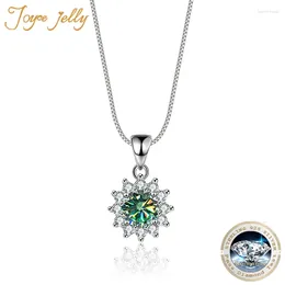 Pendants JoyceJelly Real 0.5-1 D Color Moissanite Necklace For Women Sterling Silver 925 Jewelry Flower Shaped Pendant Green Stone