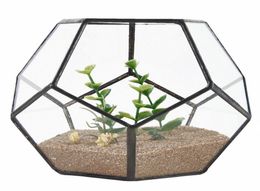 Black Glass Pentagon Geometric Terrarium Container Window Sill Decor Flower Pot Balcony Planter Diy Display Box No Plant T2001047507228