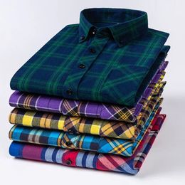 Mens plain casual flannel shirt autumn long sleeved plaid fashionable slim fit 100% pure cotton soft plus size 8XL mens clothing 240507