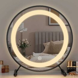 Compact Mirrors Hot 3 Color Lighting Cosmetic Decorative Mirror Nordic Makeup Light Smart Home Vanity Table Espejo Pared Decoration Q240509