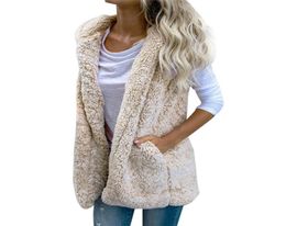 Women039s Vests Sexy Womens Vest Winter Warm Hoodie Open Stitch Outwear Casual Cardigan Coat Faux Fur Zip Up Sherpa Jacket Fash8358627