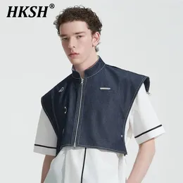 Men's Vests HKSH Spring Summer Tide Punk Design Trend Patchwork Denim Short Vest China-chic Tank Tops Chic Waistcoat HK1304