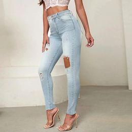Women's Jeans Denim For Women Plus Size Elastic Waist Trousers Button Hole High Pants Vintage Teen Girl