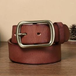 Belts 3.8CM Vintage Luxury Handmade Leather Copper Buckle Man's Belt High Quality Cowhide Retro All-match Casual Jeans Soft