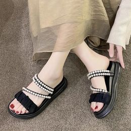 Slippers Women Beads Flats Shoes Slingback Sandals 2024 Summer Beach Fashion Dress Flip Flops Mujer Slides Zapatillas