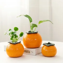 Vases Creative Cute Orange Hydroponic Vase S/M/L Funny Green Plant Flowerpot Durable Fruit Planter Tea Tank Container