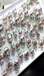 whole 20Pcs Mix red eye Skull silver Plated Skull pattern rings jewelry finger ring punk biker fashion9089832