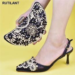 Dress Shoes Designer Women Luxury 2024 Italian With Matching Bags Set Decorated Rhinestone Nigerian And