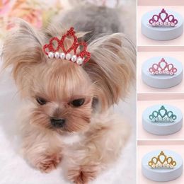 Dog Apparel 5pcs Faux Pearl Crown Pet Hair Clips Stylish Shape Bows For Dogs And Cats - Grooming Supplies Accessories.