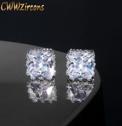 CWWZircons 2020 new design white gold Colour square crown cubic zirconia big post stud earrings for women CZ0298047083
