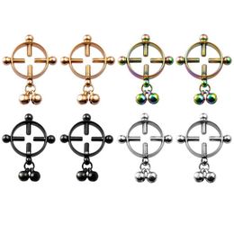 Nipple Rings 2PCS Screw Bell Pendant Nipple Clamp Jewelry Fake Nipple Ring for Women Men Non Piercing Stainless Steel Sexy Nipple Jewelry Y240510