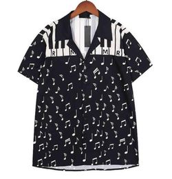 Men039s Tops Black White Piano Notes Amri Pattern Shirt High Quality Short Sleeve Casual Shirts Social Streetwear Summer Fash2529044