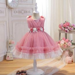 Girl Dresses 2024 Baby Sleeveless Evening Cake Dress Banquet Wedding Erformance Girl's Princess OccasionsLong 0-4 Year