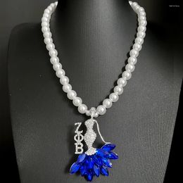 Pendant Necklaces Muiot Design ZETA PHI BETA Sorority Society Rhinestone Metal Letter 1920 Pearl Necklace Sweater Chain