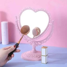 Compact Mirrors Pink Heart European Style Retro Makeup Mirror Cute Girl Oval Princess Cosmetics Creative Dormitory Q240509