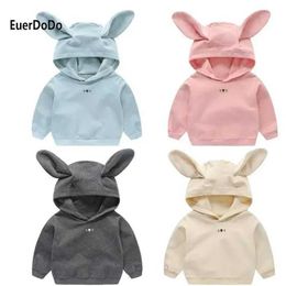 Pullover Baby Girl Boy Hoodie Baby Sweatshirt Childrens Coat Hoodie Stained Coat Rabbit Ear Clothing Spring and Autumn Childrens TopL2405