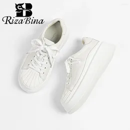Casual Shoes RIZABINA Real Leather Women's Platform Sneaker Round Toe Mesh Lace Up Ladies Thick Soled Vulcanised Handmade